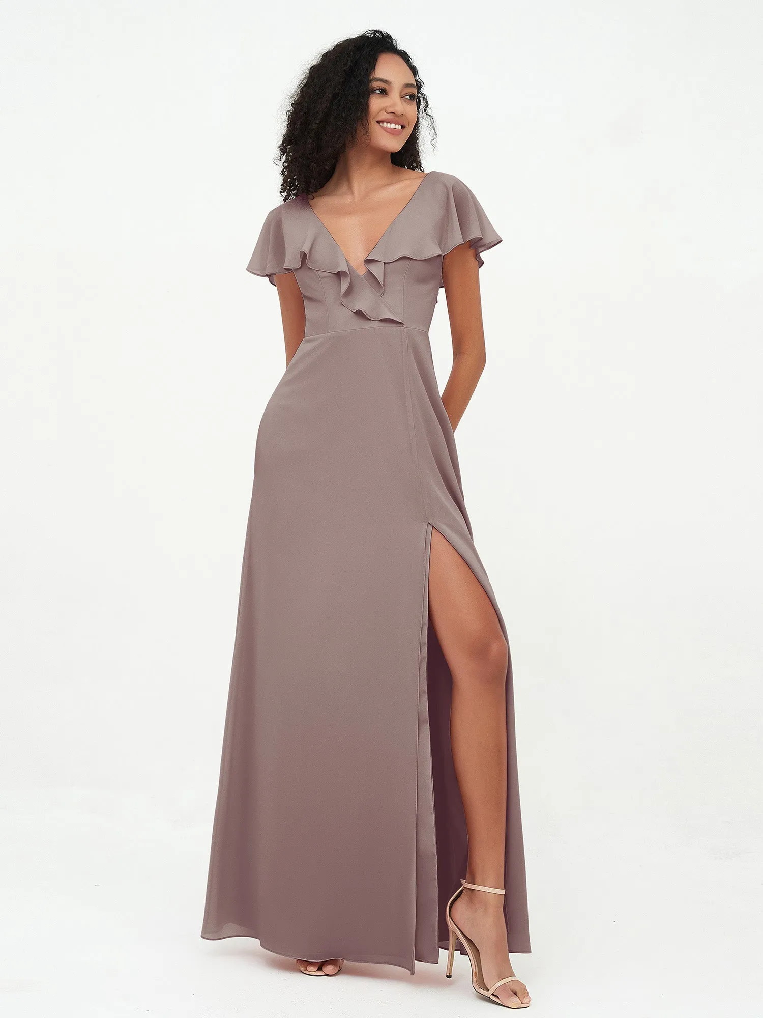 A-ligne Robes à Col en V en Mousseline avec Poches Dusk Grande Taille