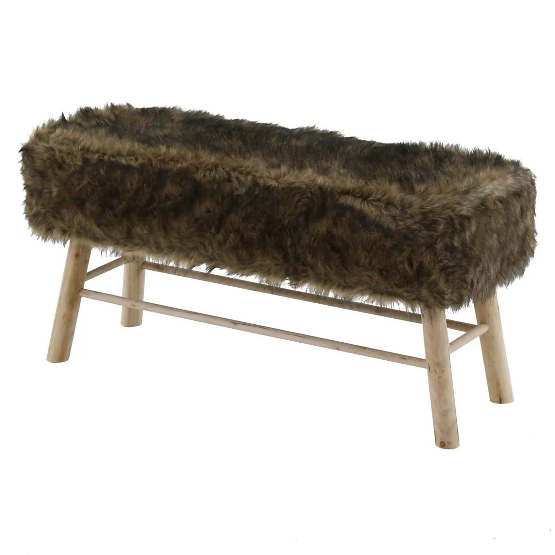 Banc fausse fourrure pied en bois marron  | 3 Suisses
