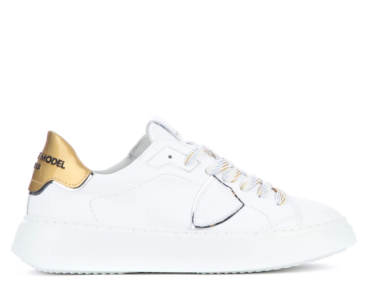 Baskets Philippe Model Temple blanc et or 