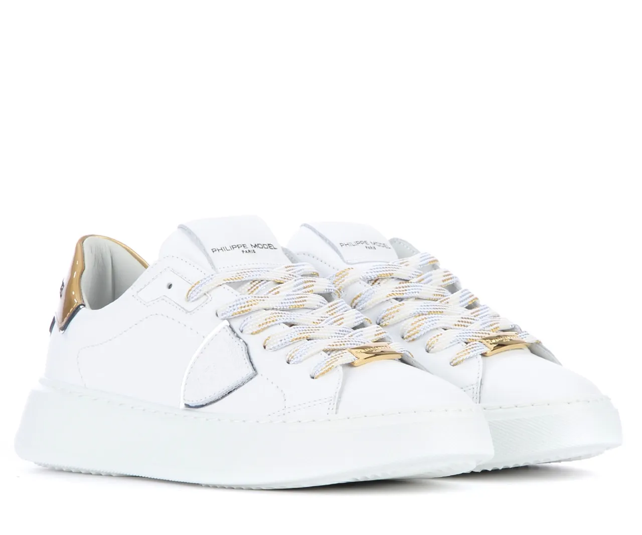 Baskets Philippe Model Temple blanc et or 