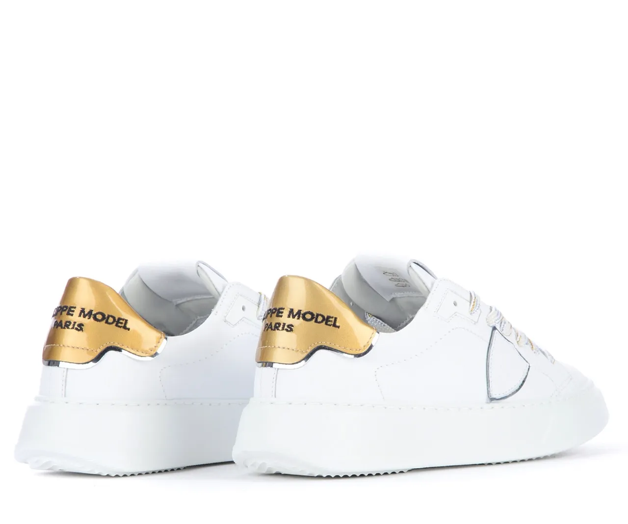 Baskets Philippe Model Temple blanc et or 
