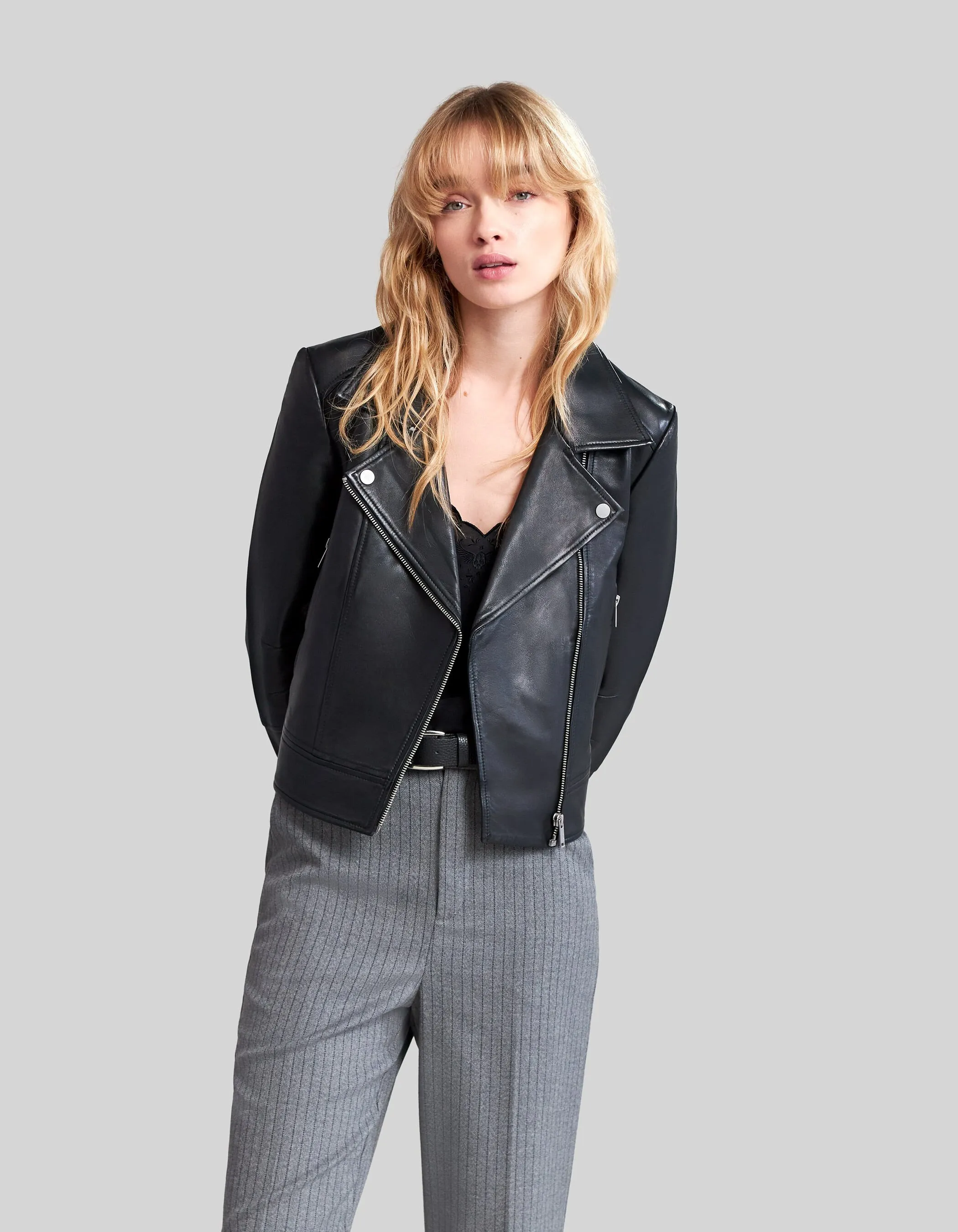 Blouson noir cuir d'agneau femme