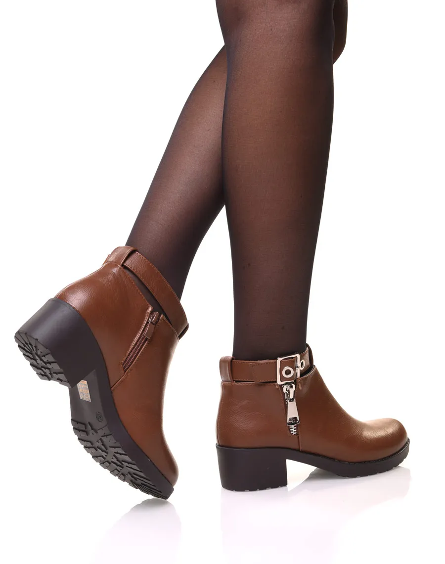 Bottines camel à boucles chevilles