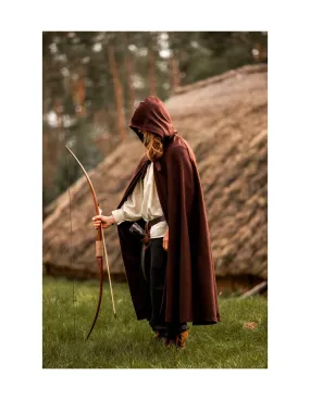 Cape médiévale classique Elinor marron foncé avec capuche courte, unisexe ⚔️