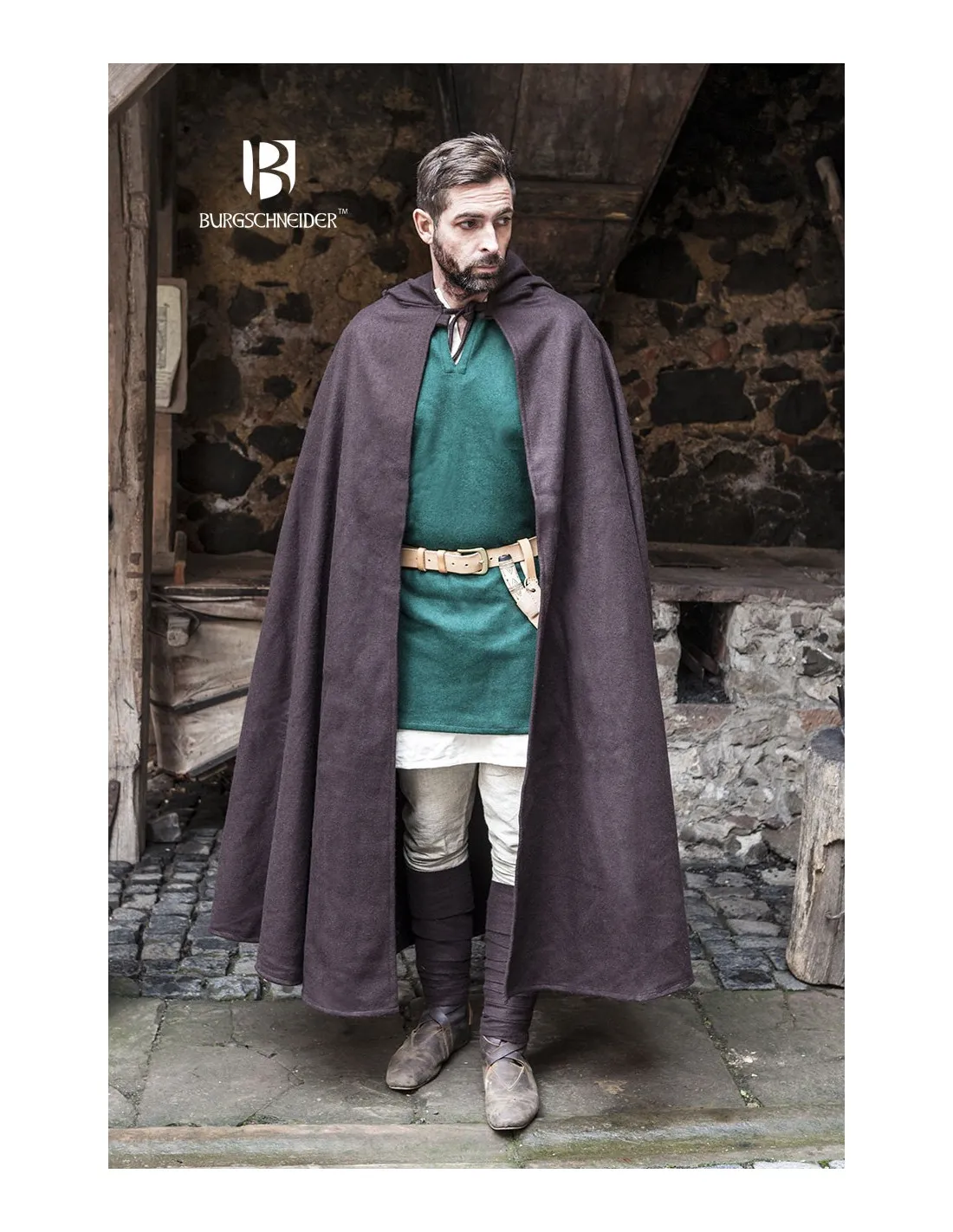 Cape médiévale en laine Hibernus, marron ⚔️ Boutique Épées