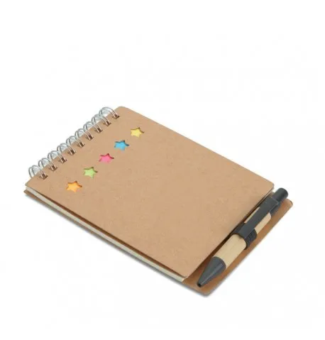 Carnet de notes avec stylo bille noir, post-it et marqueur de pages  