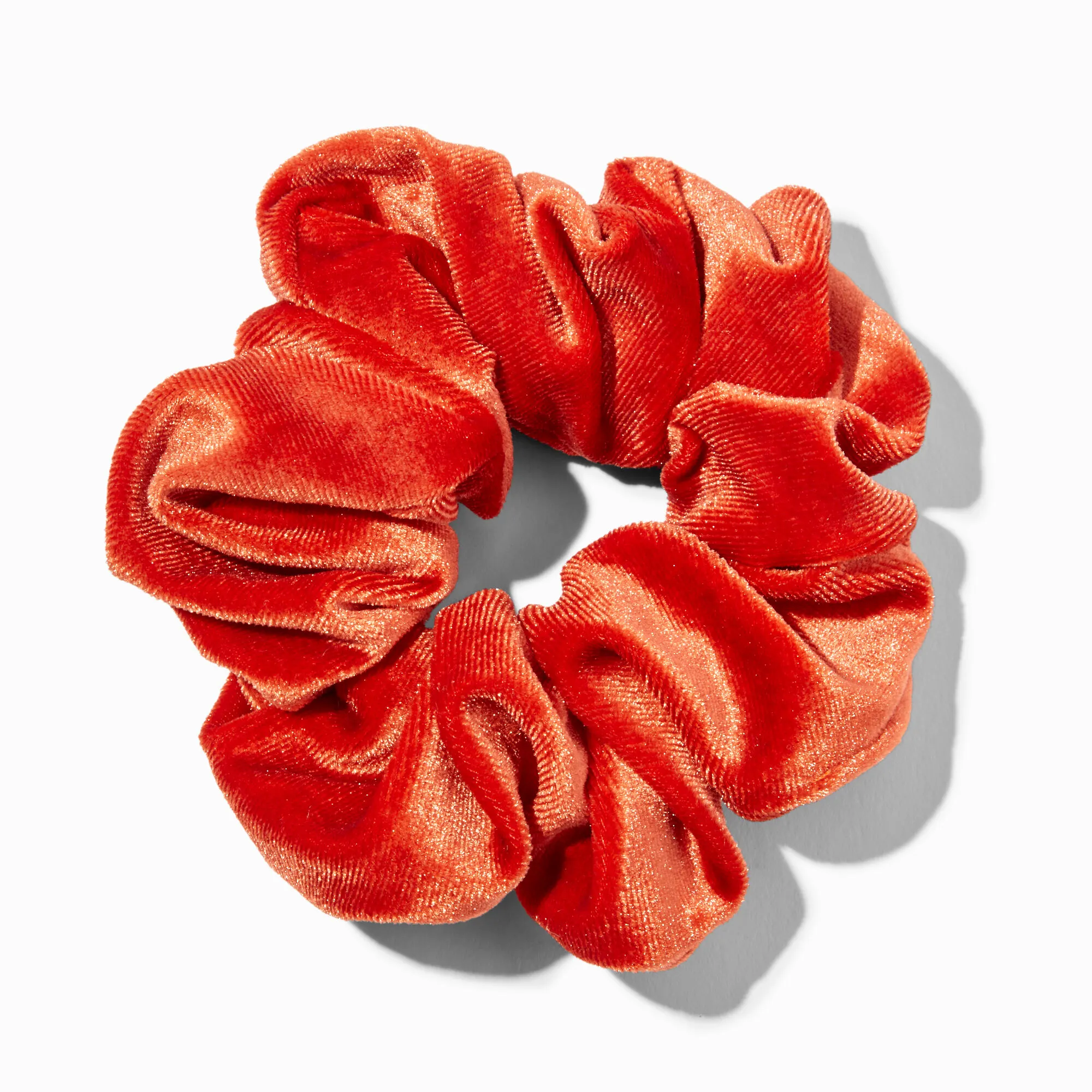 Chouchou plat en imitation velours de taille moyenne - Orange cuivré