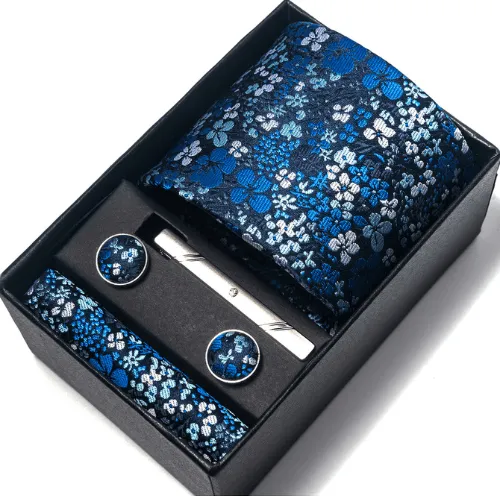 Coffret Cravate Bleu Floral CRV44