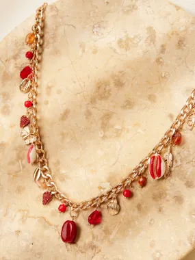 Collier De Charme De Perles Rouges Superposées De Ton Doré Vêtements Apricot