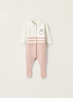 Combinaison en maille avec pieds pour nouveau-né 'Hippopotame' manches longues EARLY BLOOM - Rose clair