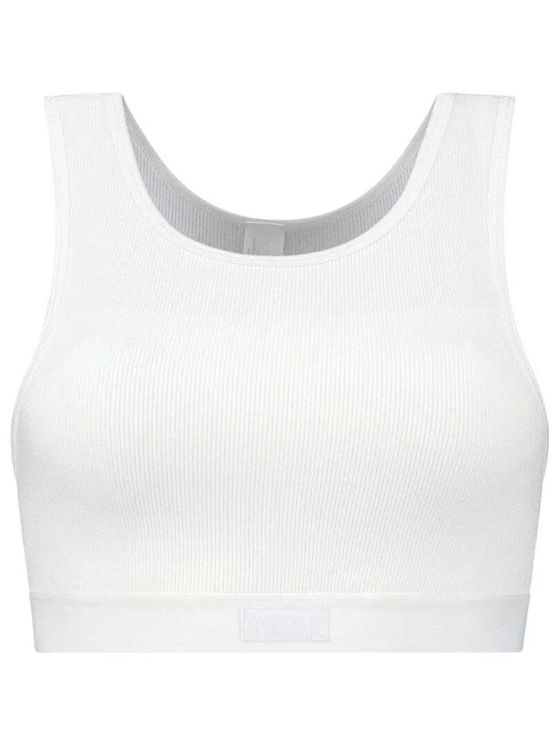 Crop top paddé maille côtelé EcoVero Natural Rib - Blanc