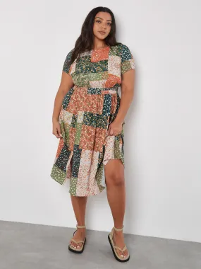 Curve - Robe Midi À Imprimé Patchwork Et Petites Fleurs Vêtements Apricot