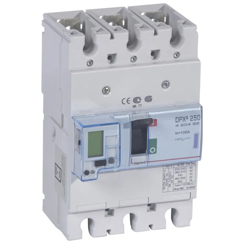 Disjoncteur électronique avec unité de mesure DPX250 pouvoir de coupure 50kA 400V~ 3P 100A (420465)