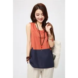 Débardeur Femme Bicolore T shirt Sans Manches Large