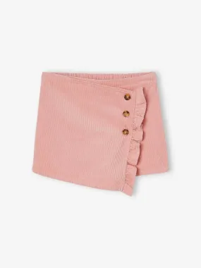 Jupe-short en velours côtelé fille effet portefeuille rose - Vertbaudet