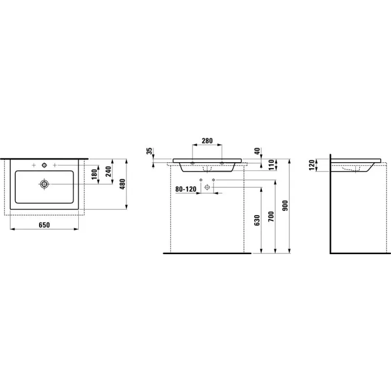 Laufen Living vasques céramique Vasque à encastrer 650X480 1 trou pour robinetterie