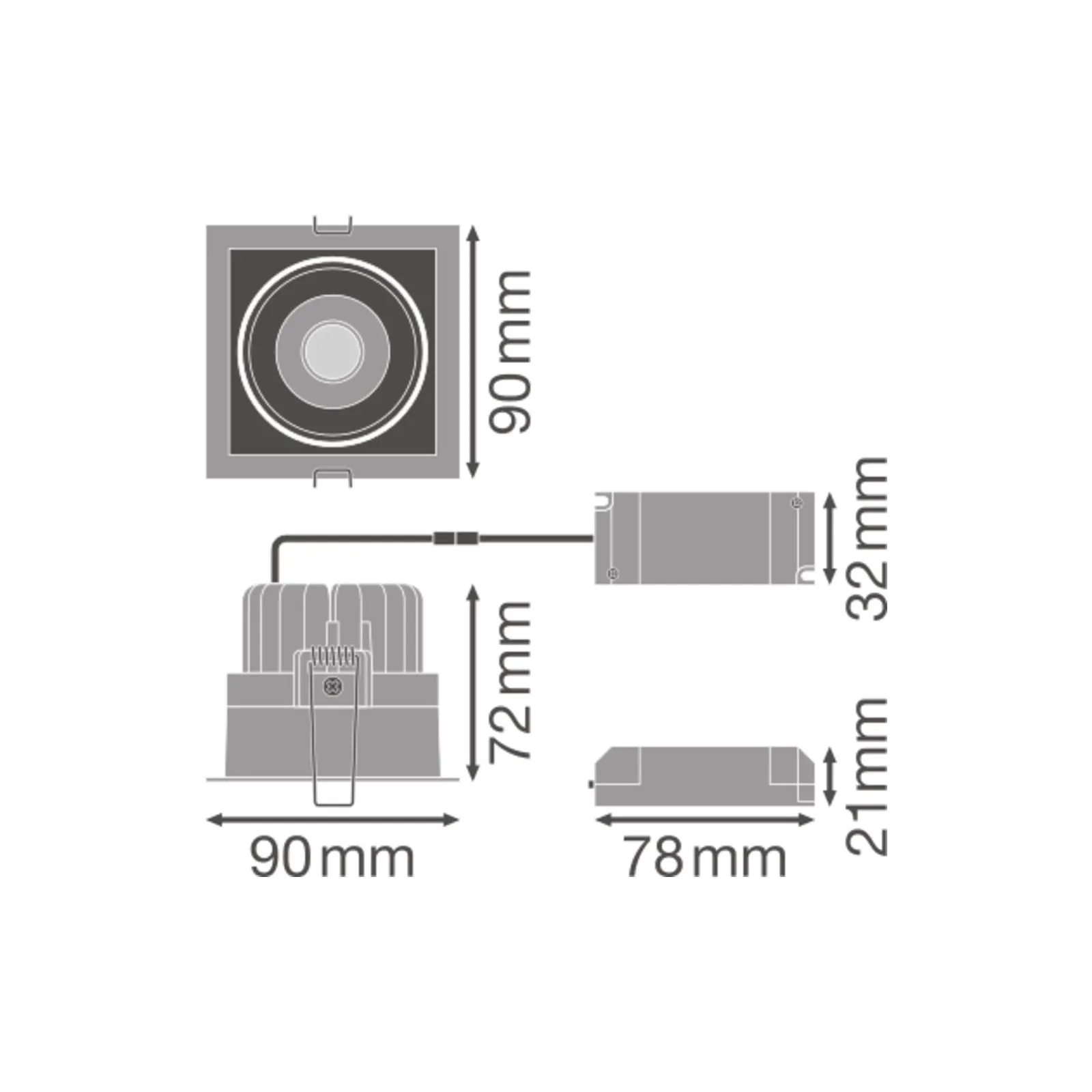 Ledvance Downlight LED Performance Noir 8W 650lm 40D - 830 Blanc Chaud | 90x83mm