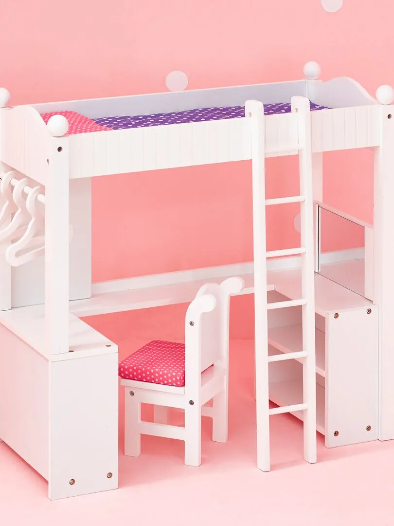 Lit superposé mezzanine avec bureau et rangement pour poupée poupon jeux Olivias Little World - N/A
