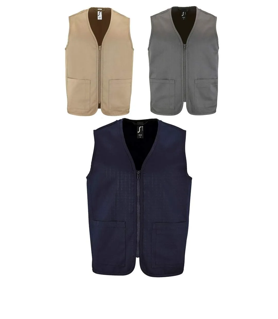 Lot 3 gilets reporter légers sans manches - bleu marine - gris - beige