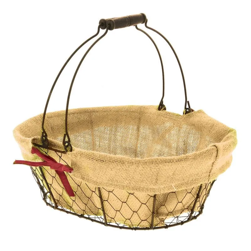 Panier Ovale Métal et Tissu Marron 360 x 260 mm - Créapak