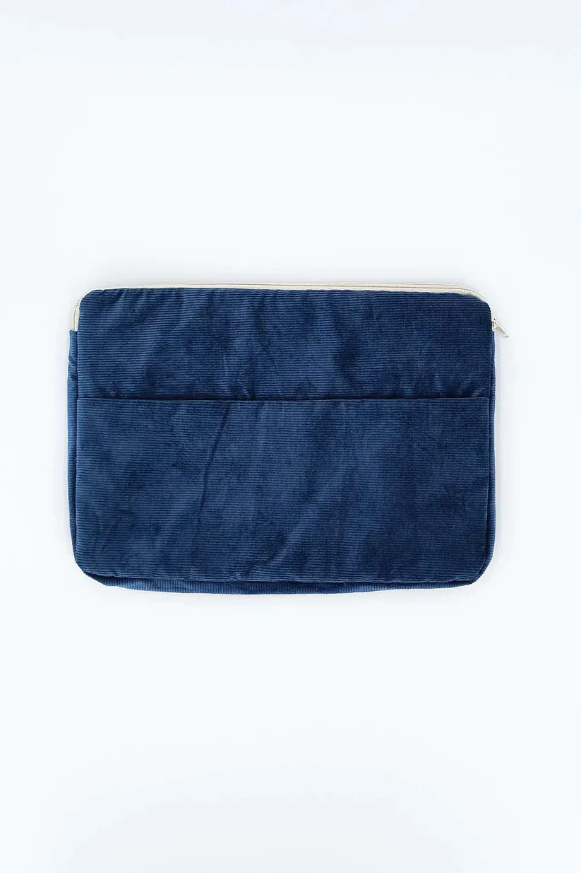 Pochette ordinateur 14" - Velours côtelé bleu gris - Monsieur Basil