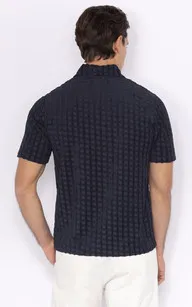 Polo coton texturé bleu marine Rivieras - La Canadienne - T-shirts / Polos / Chemises Textile Marine