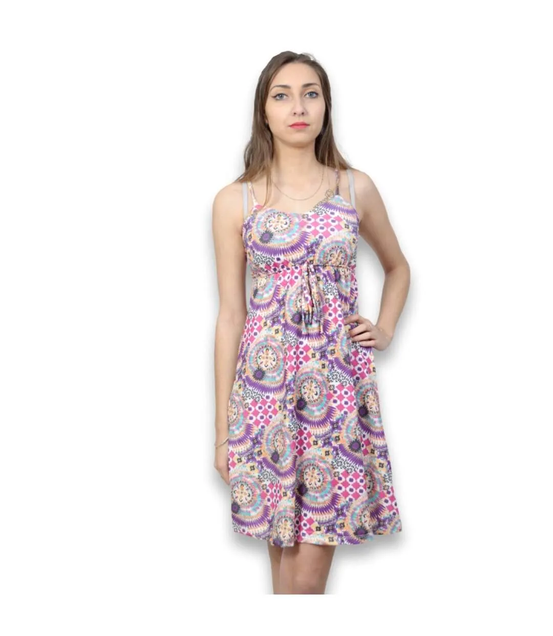 Robe femme à bretelles  longueur genoux motifs imprimés abstrait