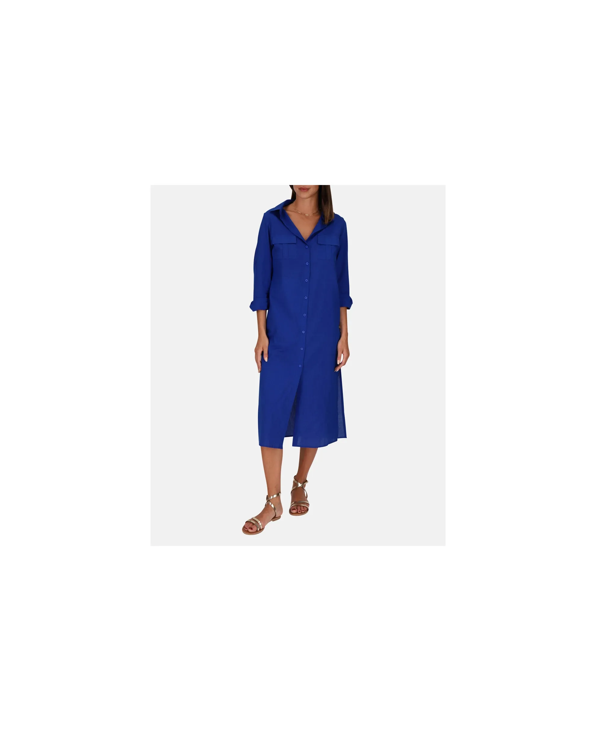 Robe longue boutonnée JAVA Bleu indigo |  Les Tropeziennes par M. Belarbi
