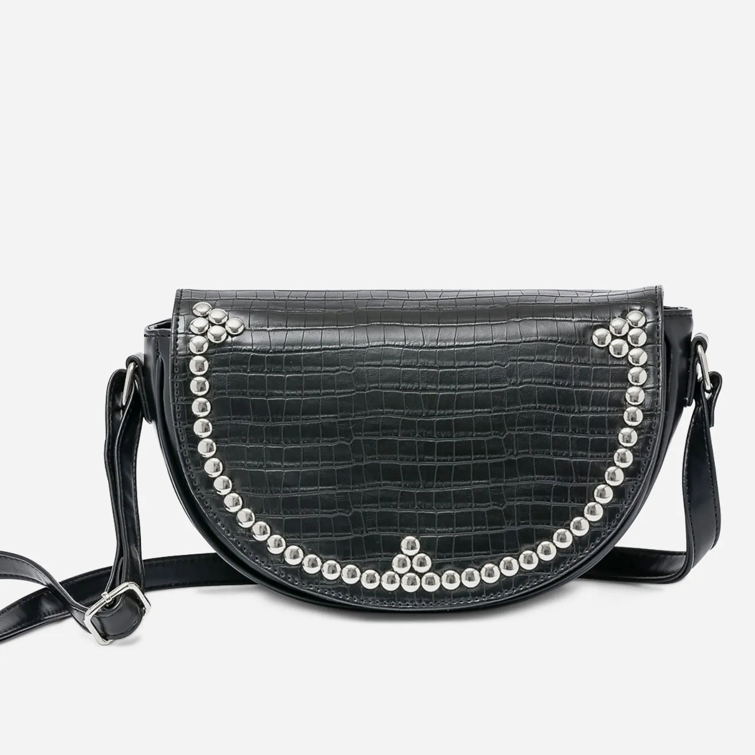 Sac bandoulière TEXTO noir effet croco et clouté - Sacs à main Maroquinerie | ERAM