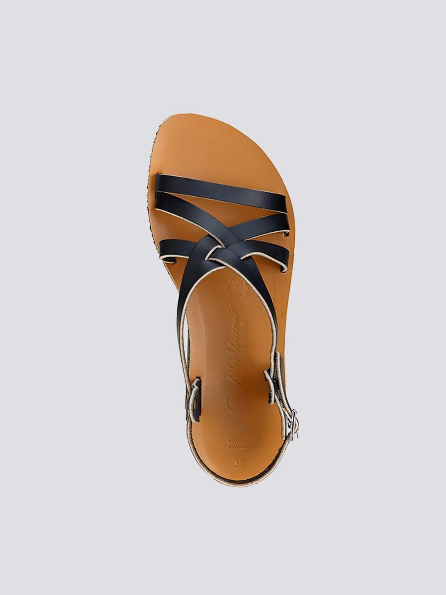 Sandales brides croisees vero cuir tannage vegetal noir femme - Max Vincent - Marques de France
