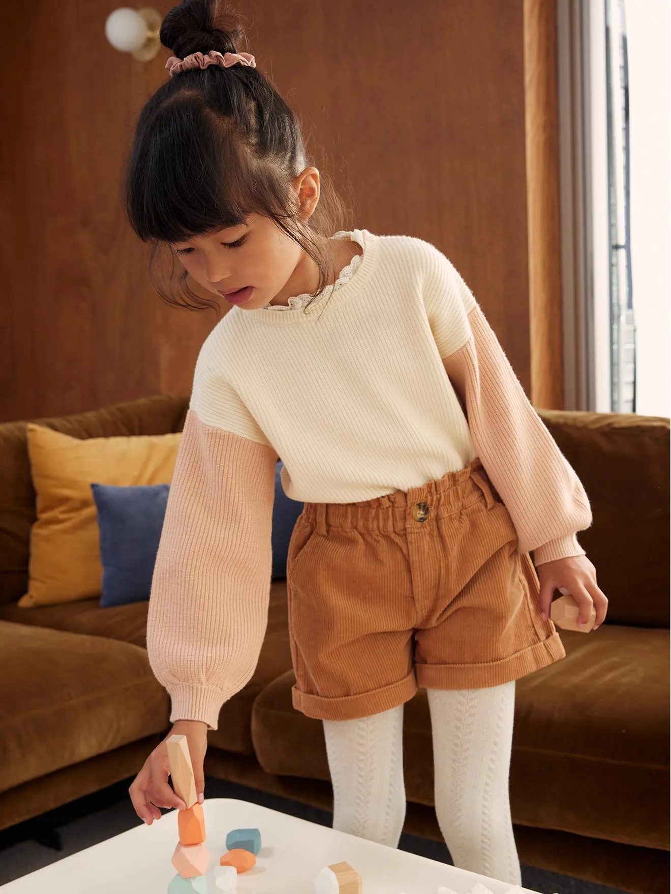 Short paperbag en velours fille rose airelle - Vertbaudet