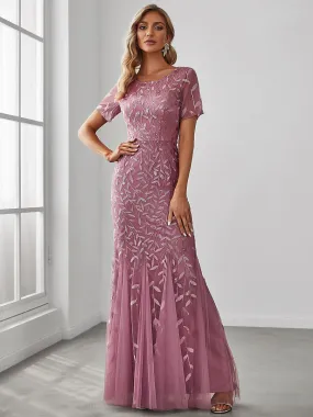 Taille personnalisée robes Longues Sirène en Tulle à Imprimé Floral et Paillettes