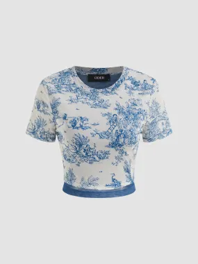 Tee à manches courtes en maille Toile de Jouy
