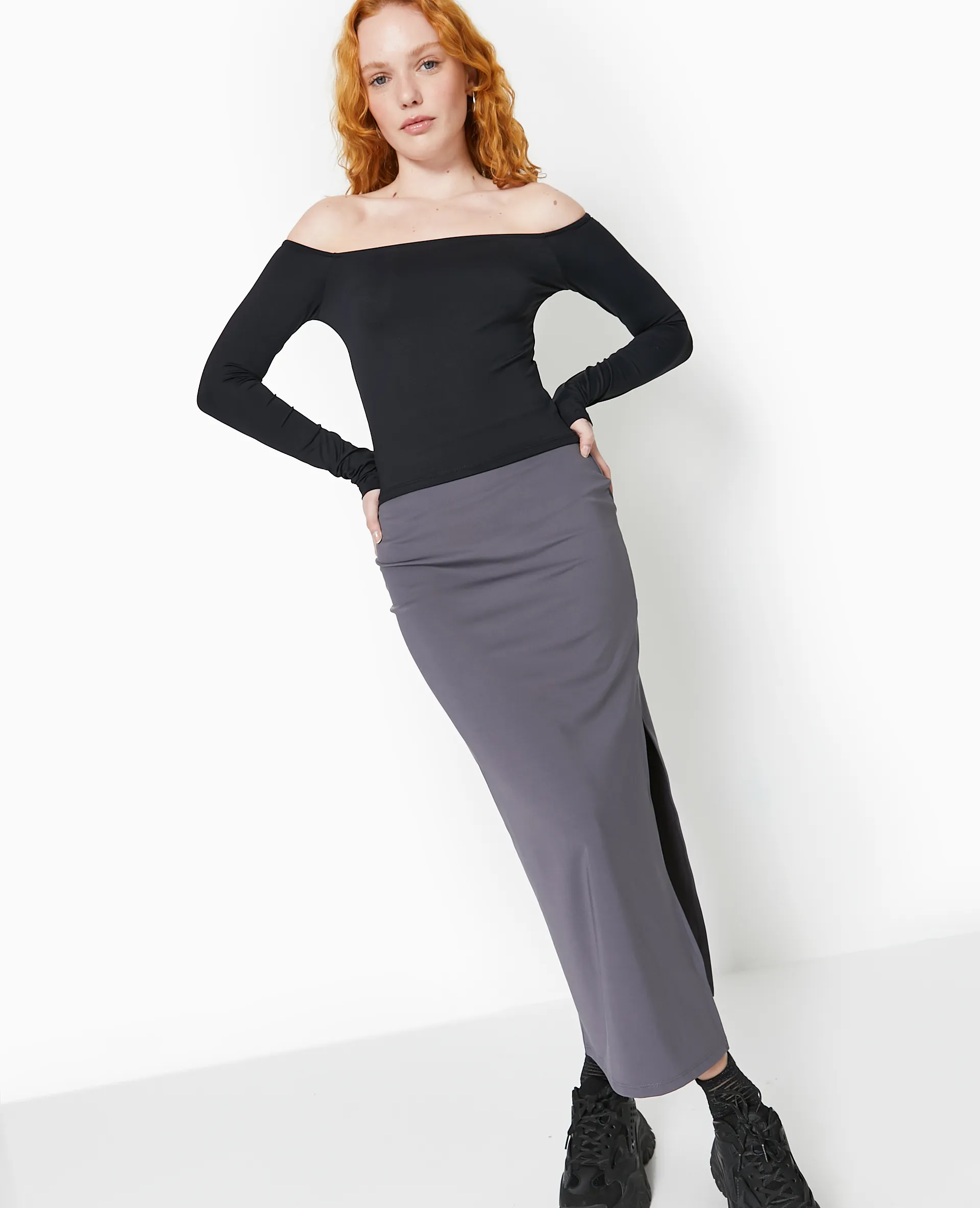 Top manches longues encolure Bardot
